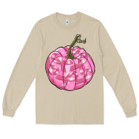Mushroom pink pumpkin with breast cancer ribbons Long Sleeve Tee - RanaPortraitStore