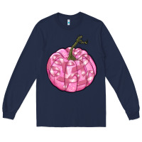 Navy pink pumpkin with breast cancer ribbons Long Sleeve Tee - RanaPortraitStore