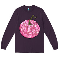 Plum pink pumpkin with breast cancer ribbons Long Sleeve Tee - RanaPortraitStore