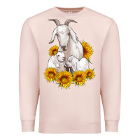 Pale Pink goat family with sunflowers Premium Sweatshirt - Artiststas