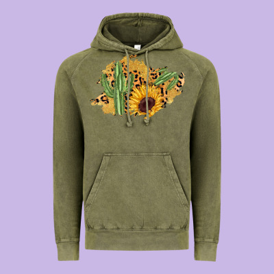 Cactus Leopard Sunflower Glitter  Patch Vintage Hoodie Designed By Adodesignshop