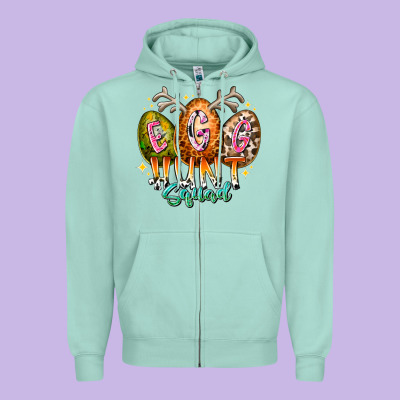 Egg Hunt Squad Zipper Hoodie Designed By Racoondesign