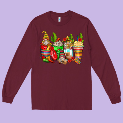 Mexican Gnomes Coffee Cups Long Sleeve Tee Designed By Zillion Design Studio