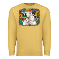 Antique Gold goat family with sunflowers western serape turquoise background Premium Sweatshirt - Artiststas