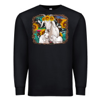Black goat family with sunflowers western serape turquoise background Premium Sweatshirt - Artiststas