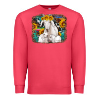 Cardinal goat family with sunflowers western serape turquoise background Premium Sweatshirt - Artiststas