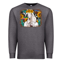 Charcoal Heather goat family with sunflowers western serape turquoise background Premium Sweatshirt - Artiststas
