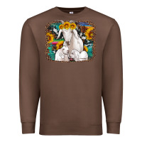 Chestnut goat family with sunflowers western serape turquoise background Premium Sweatshirt - Artiststas