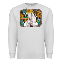 Dove Grey goat family with sunflowers western serape turquoise background Premium Sweatshirt - Artiststas