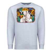 Heather Grey goat family with sunflowers western serape turquoise background Premium Sweatshirt - Artiststas