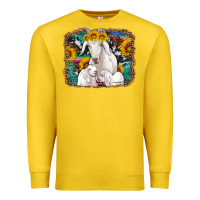 Lemon goat family with sunflowers western serape turquoise background Premium Sweatshirt - Artiststas
