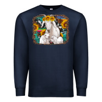 Navy goat family with sunflowers western serape turquoise background Premium Sweatshirt - Artiststas