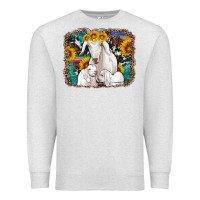 Oatmeal Heather goat family with sunflowers western serape turquoise background Premium Sweatshirt - Artiststas
