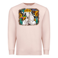 Pale Pink goat family with sunflowers western serape turquoise background Premium Sweatshirt - Artiststas