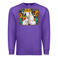 Goat Family With Sunflowers Western Serape Turquoise Background Premium Sweatshirt | Teevron