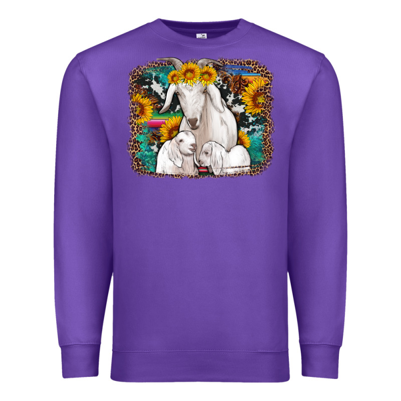 Goat Family With Sunflowers Western Serape Turquoise Background Premium Sweatshirt by Artiststas | Teevron