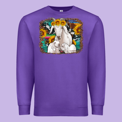 Goat Family With Sunflowers Western Serape Turquoise Background Premium Sweatshirt Designed By Artiststas