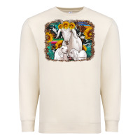 Sandshell goat family with sunflowers western serape turquoise background Premium Sweatshirt - Artiststas