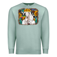 Seafoam goat family with sunflowers western serape turquoise background Premium Sweatshirt - Artiststas