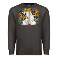 Smoke goat family with sunflowers western serape turquoise background Premium Sweatshirt - Artiststas