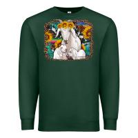 Sports Green goat family with sunflowers western serape turquoise background Premium Sweatshirt - Artiststas