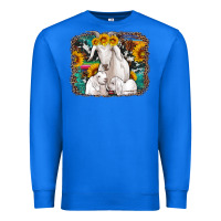 True Royal goat family with sunflowers western serape turquoise background Premium Sweatshirt - Artiststas