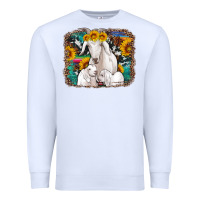 White goat family with sunflowers western serape turquoise background Premium Sweatshirt - Artiststas