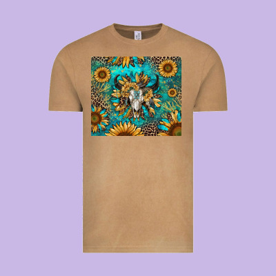 Vintage Tee bull skull sunflowers