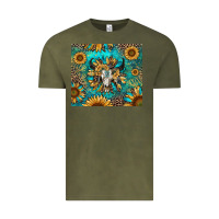 Vintage Olive bull skull sunflowers Vintage Tee - RanaPortraitStore