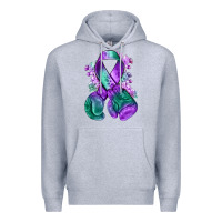 Heather Grey purple and green anal cancer with boxing gloves na Premium Hoodie - NancyCooperArtShop