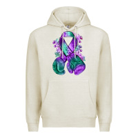 Oatmeal Heather purple and green anal cancer with boxing gloves na Premium Hoodie - NancyCooperArtShop
