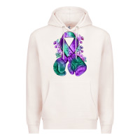 Pale Pink purple and green anal cancer with boxing gloves na Premium Hoodie - NancyCooperArtShop