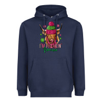 Navy i'm freakin freezin pink christmas long haired cow Heavyweight Hoodie - Jasminsmagicworld