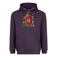 Plum i'm freakin freezin pink christmas long haired cow Heavyweight Hoodie - Jasminsmagicworld
