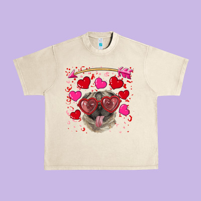 Valentine's Day  Pug Urban Heavy Tee Designed By Ranaportraitstore