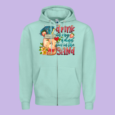 Drink In My Hand Toes In The Sand Zipper Hoodie Designed By Hra Design Shop