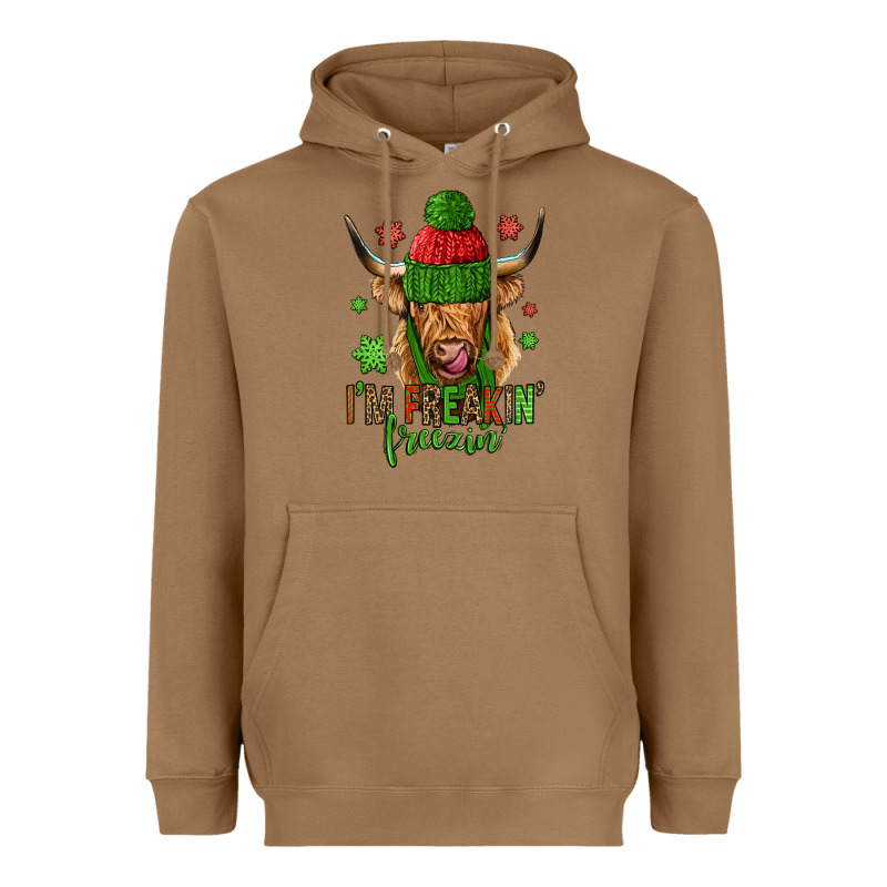 I'm Freakin Freezin Christmas Long Haired Cow Heavyweight Hoodie by Jasminsmagicworld | Teevron