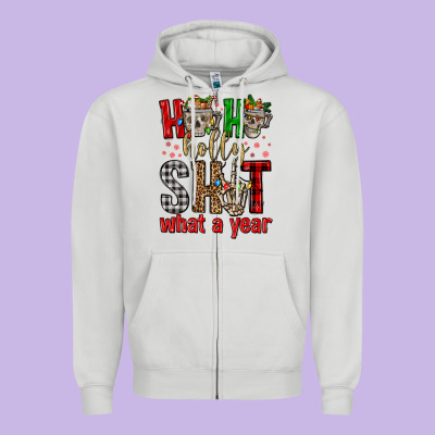 Ho Ho Holly Shit What A Year Zipper Hoodie Designed By Fadigitalartstudio