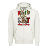 Oatmeal Heather ho ho holly shit what a year Zipper Hoodie - FaDigitalArtStudio