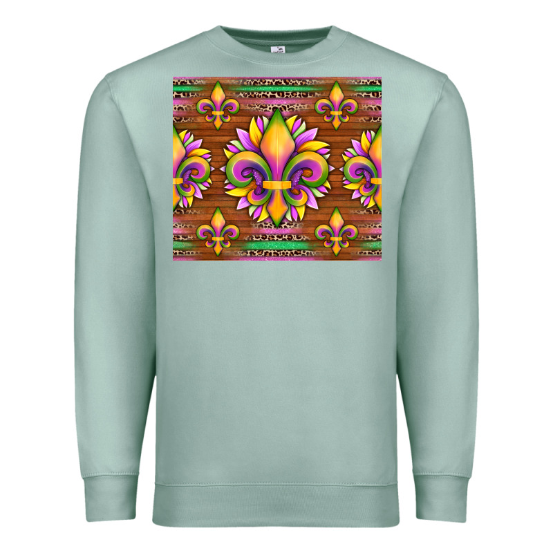 Mardi Gras Sunflowers Fleur, De Lis Glitter Leopard Background Premium Sweatshirt by Artiststas | Teevron