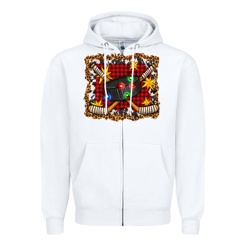 Hockey Christmas With Lights And Stars Zipper Hoodie by FaDigitalArtStudio | Teevron