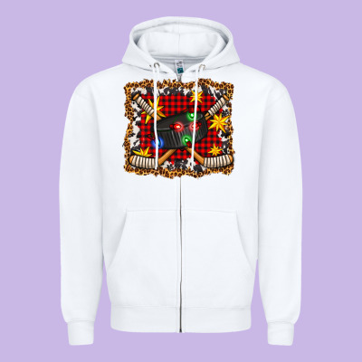 Hockey Christmas With Lights And Stars Zipper Hoodie Designed By Fadigitalartstudio