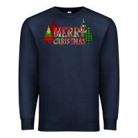 Navy merry christmas glitter plaid trees Premium Sweatshirt - AdoDesignShop