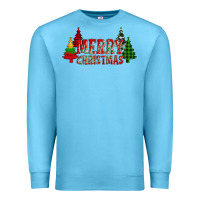 Ocean Blue merry christmas glitter plaid trees Premium Sweatshirt - AdoDesignShop