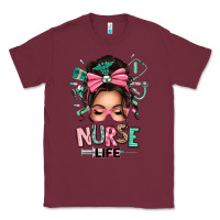 Burgundy afro messy bun nurse life Classic Tee - texasbilliewilder