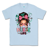 Dusty Blue afro messy bun nurse life Classic Tee - texasbilliewilder