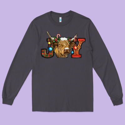 Christmas Joy Cow Long Sleeve Tee Designed By Ranaportraitstore