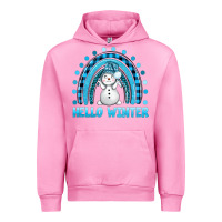 Fuchsia Pink hello winter rainbow with snowman bbs Urban Hoodie - BundleAndBundleShop