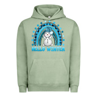 Pigment Oil Green hello winter rainbow with snowman bbs Urban Hoodie - BundleAndBundleShop