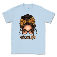 Dusty Blue caucasian leopard messy bun mom life Classic Tee - texasbilliewilder